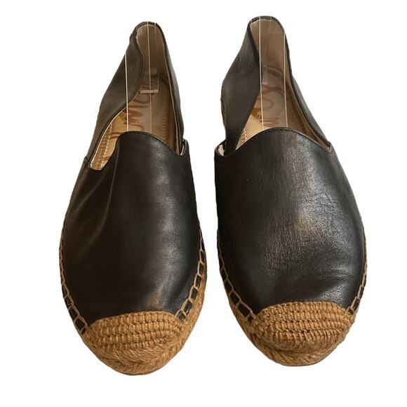 Sam Edelman Black Leather Espadrilles 7M Kesia Flats Slip-On Comfort Jute Sole - Picture 1 of 15